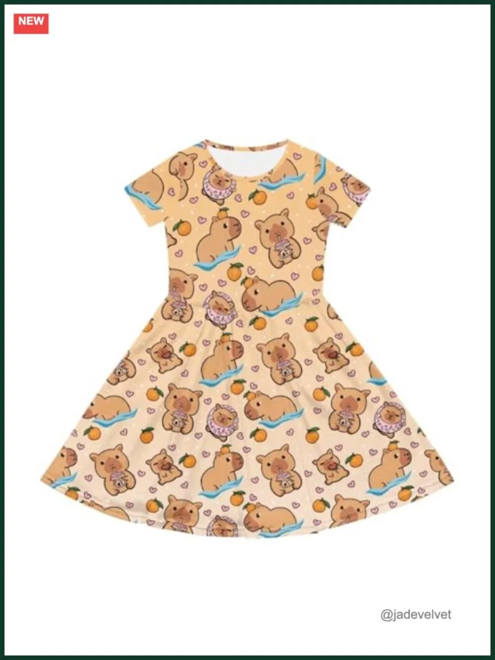 Girls Short Sleeve Swing Midi Dress with Pockets